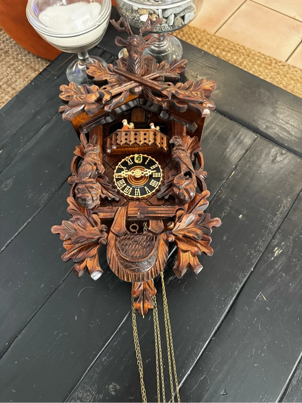 Hand-Carved Brown Cuckoo Wall Clock - Hones